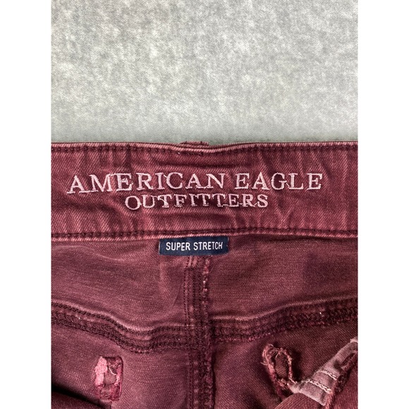 American Eagle Super Stretch Shorts Womens 4 Burgundy Excellent Low Rise Denim - Picture 4 of 11